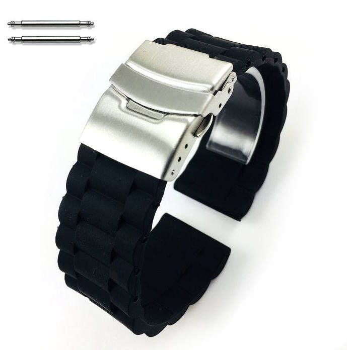 Armitron Compatible Black Rubber Silicone Replacement Watch Band Strap Double Locking Buckle #4091
