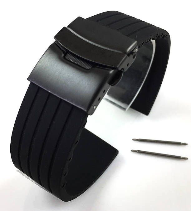 Armitron Compatible Black Rubber Silicone Replacement Watch Band Strap PVD Double Lock Steel Buckle #4012