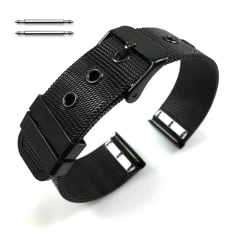 Armitron Compatible Black Stainless Steel Thin Mesh Replacement Watch Band Strap #5107