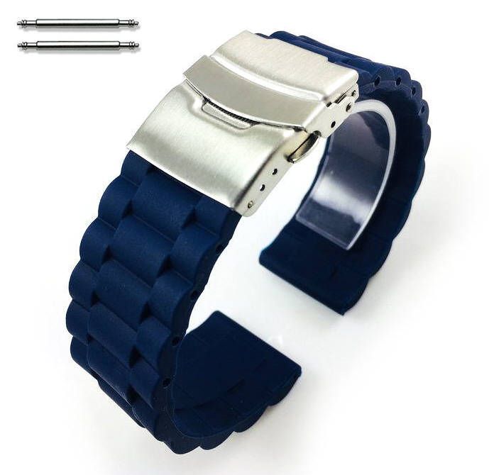 Armitron Compatible Blue Rubber Silicone Replacement Watch Band Strap Double Locking Buckle #4092