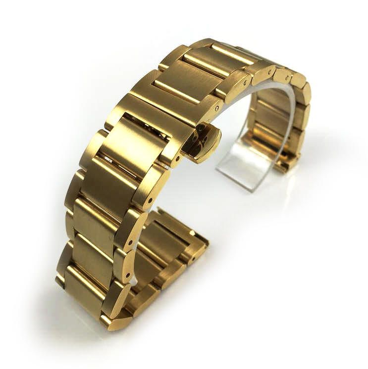 Armitron Compatible Gold Tone Brushed Steel Replacement Watch Band Push Butterfly Clasp #5093
