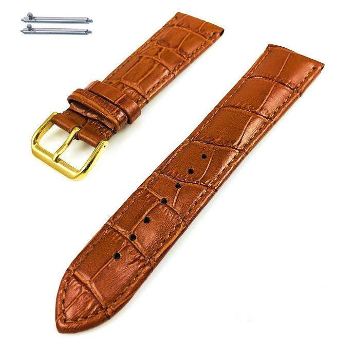 Armitron Compatible Light Brown Croco Leather Watch Band Strap Belt Gold Steel Buckle #1084