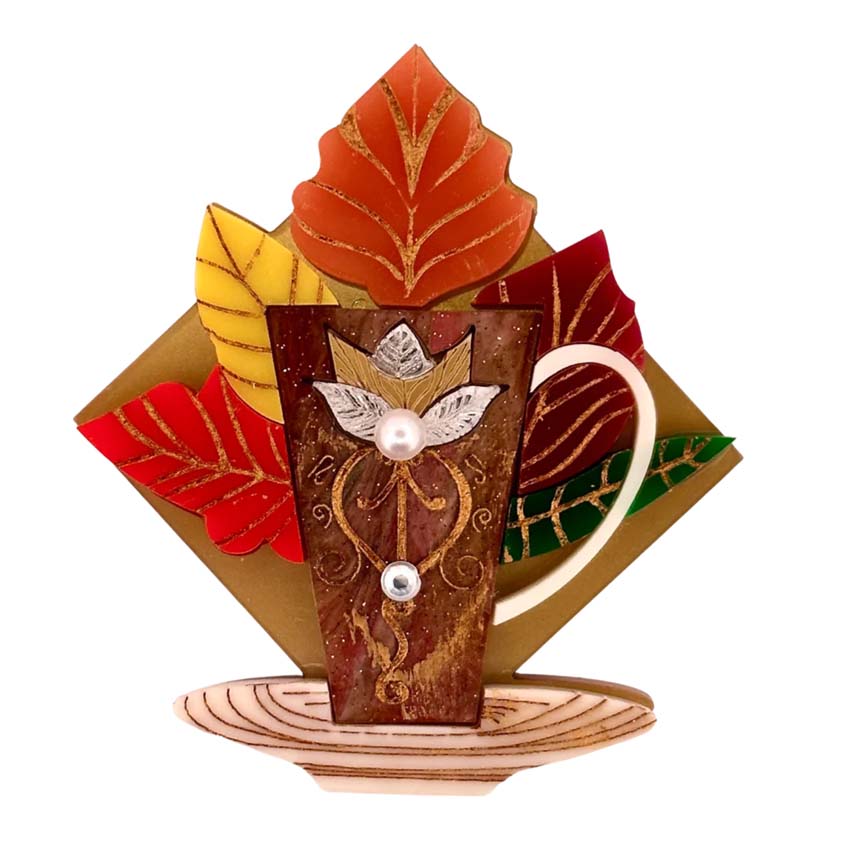Autumn Art Deco Coffee Brooch By Wintersheart
