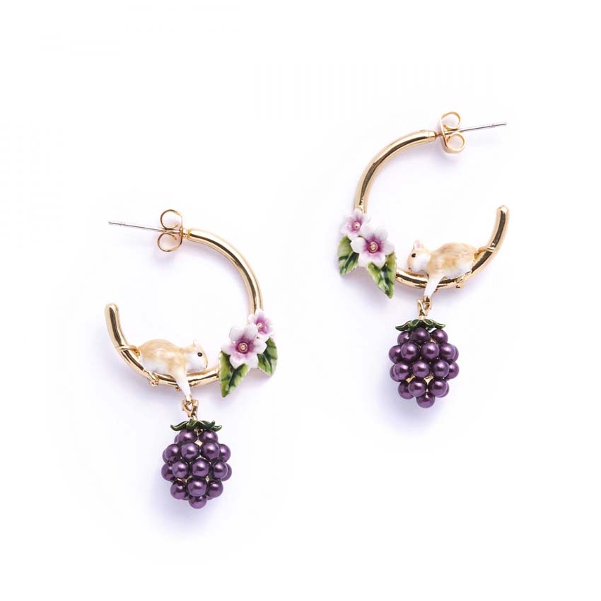 Blackberry And Mouse Hoop Earrings By Bill Skinner