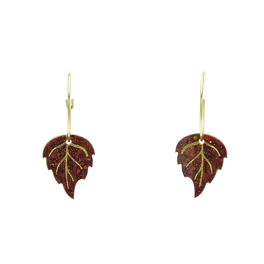 Brown Autumn Leaf Hoop Earrings