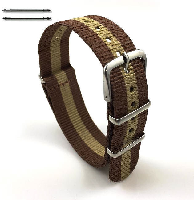 Brown & Beige Stripes One Piece Slip Through Nylon 18mm Watch Band Strap S Buckle #6011