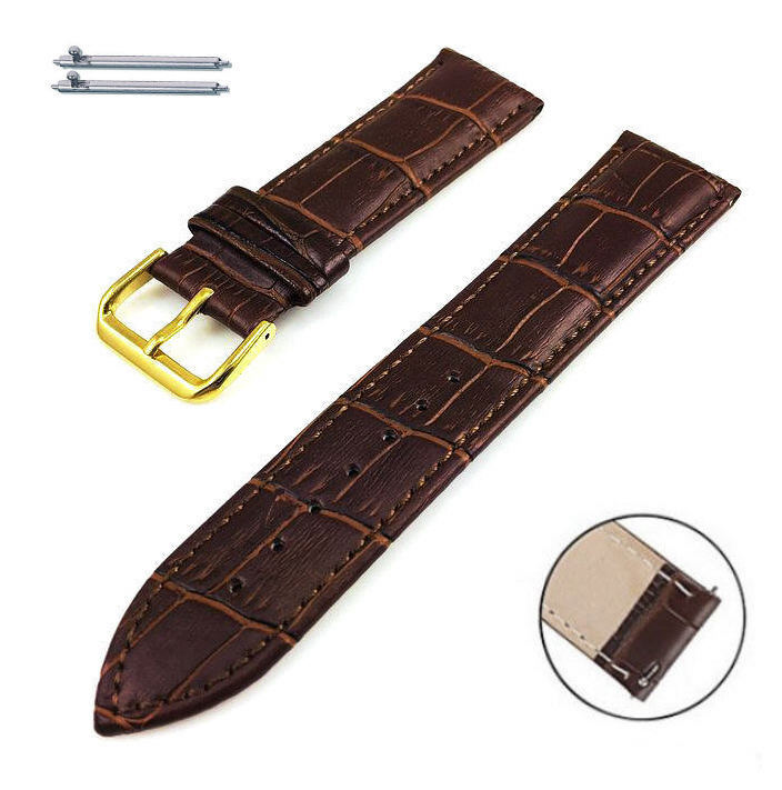 Brown Croco Genuine Leather Replacement Watch Band Strap Gold Steel Buckle #1082
