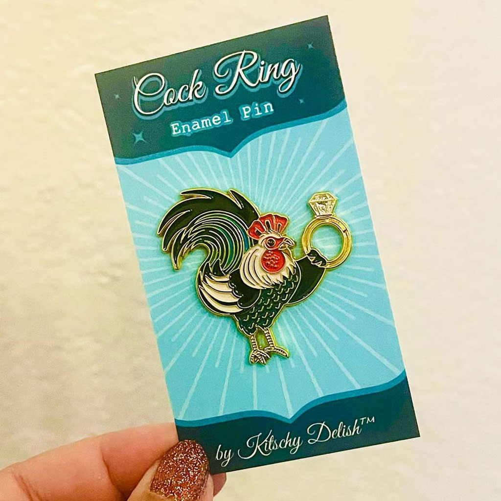 Rooster Cock Ring Enamel Pin By Kitschy Delish