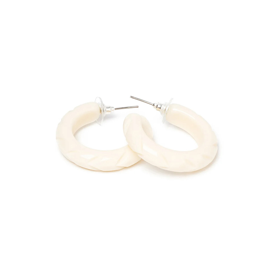 Cream Heavy Carved Hoop Earrings By Splendette