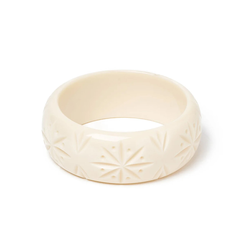 Wide Cream Heavy Carved Bangle By Splendette