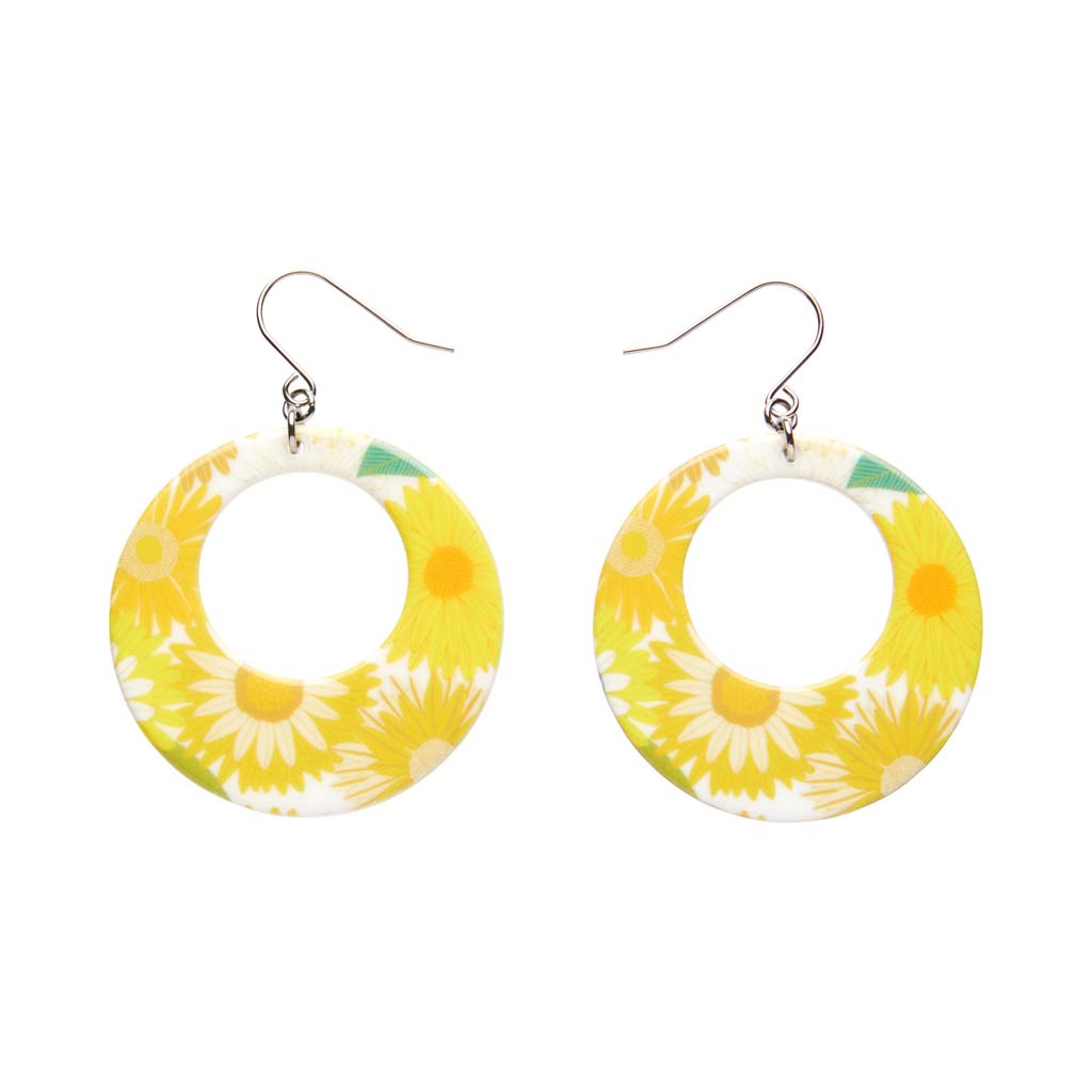 Yellow Daisy Drop Hoop Earrings By Erstwilder X Jocelyn Proust