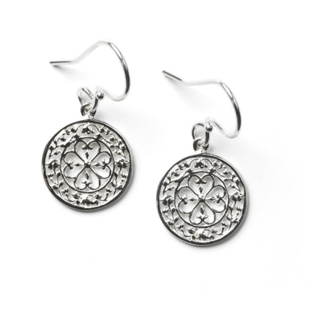 Sterling Silver Floral Heart Scroll Earrings