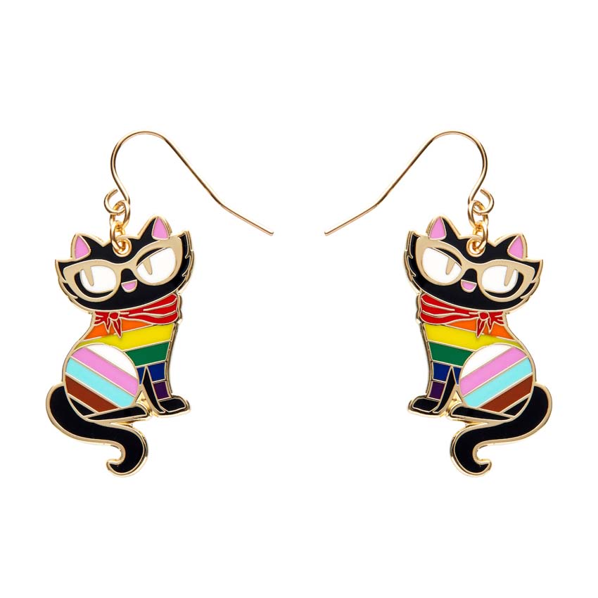 Elissa the Rainbow Cat Enamel Drop Earrings By Erstwilder