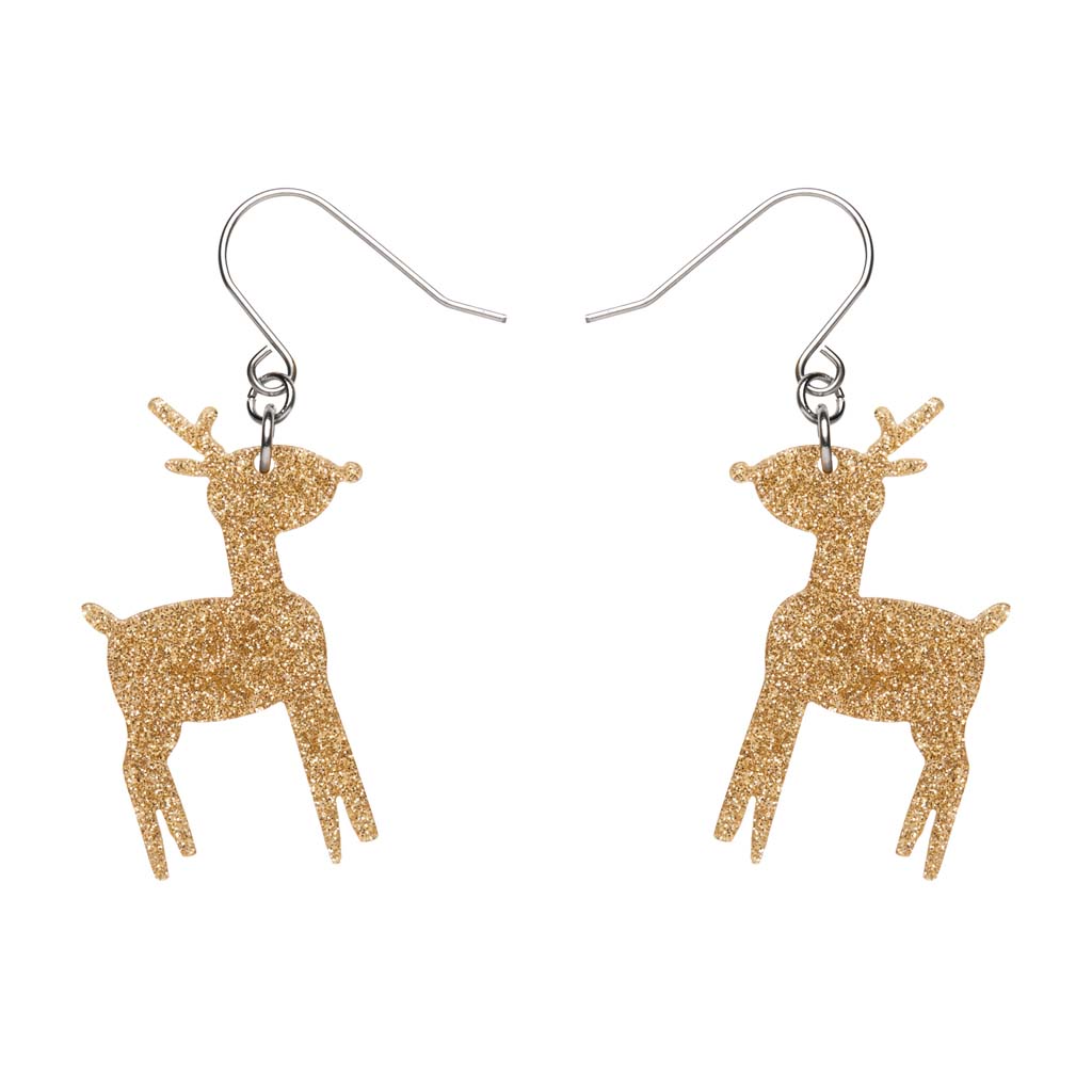 Gold Glitter Reindeer Drop Earrings By Erstwilder