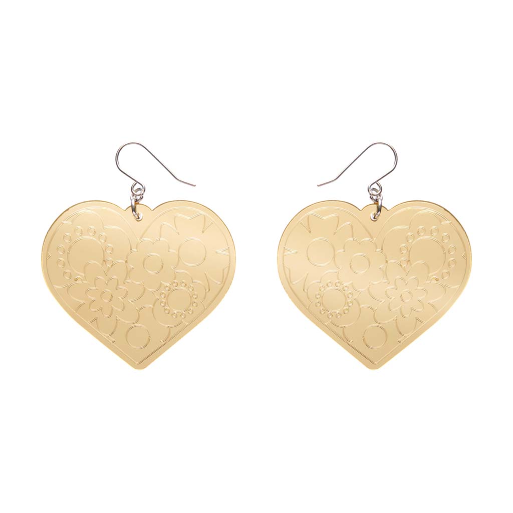 Gold Love Heart Mirror Drop Earrings By Erstwilder