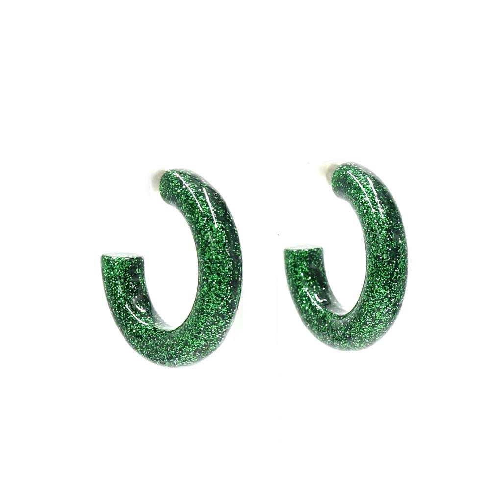 Green Glitter Hoop Earrings