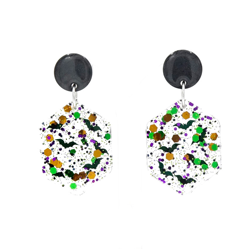 Halloween Hex-agon Earrings - Round Top