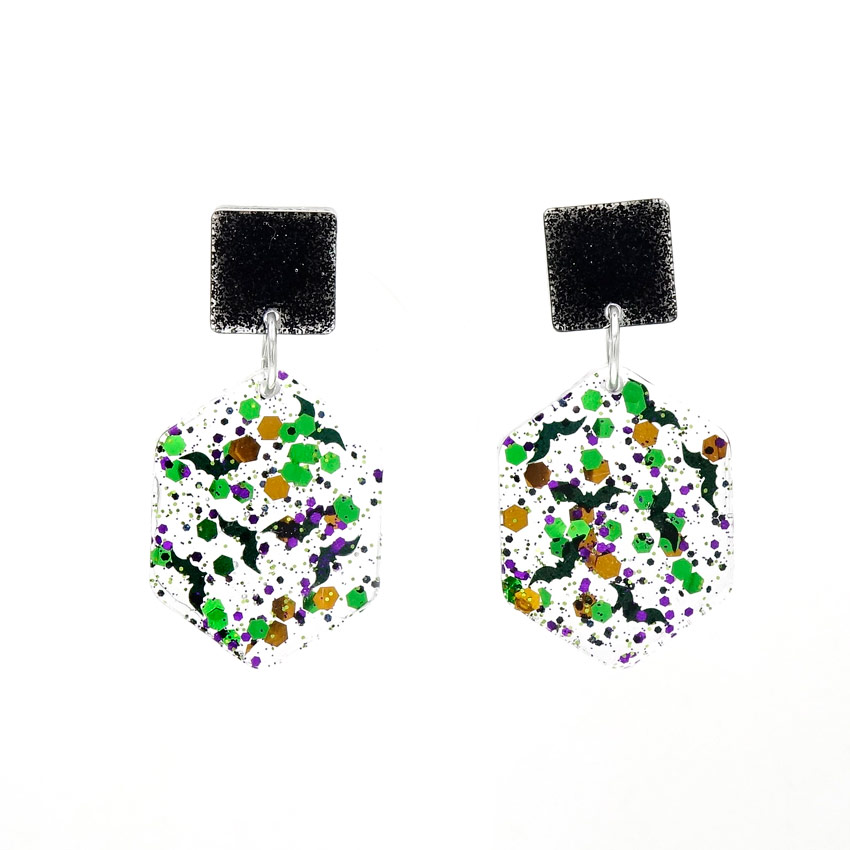 Halloween Hex-agon Earrings - Square Top