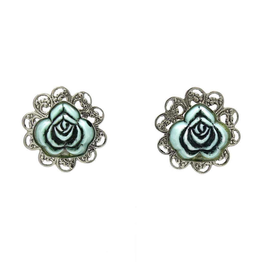 Vintage Light Blue Flower Filigree Earrings