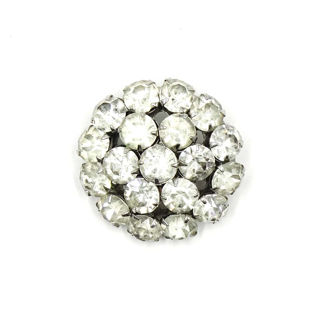 Vintage Small Round Clear Rhinestone Brooch 1950's - 1960's