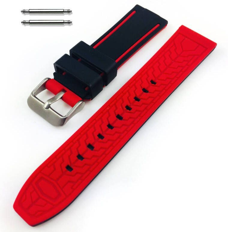 Luminox Compatible Black & Red Double Side Rubber Silicone Replacement Watch Band Strap Belt #4064