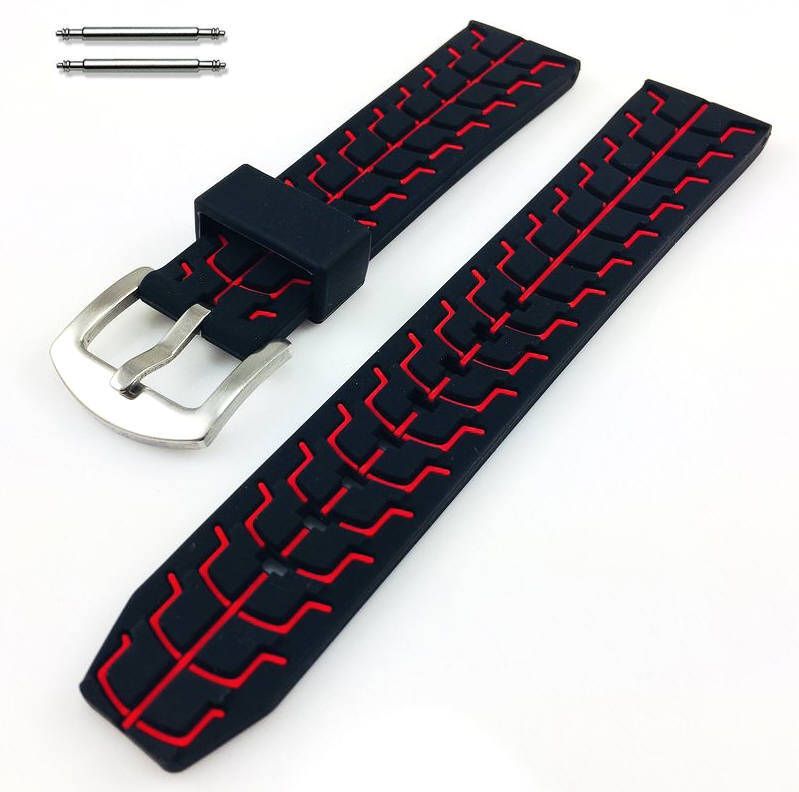Luminox Compatible Black & Red Sports Tire Track Rubber Silicone Replacement Watch Band Strap #4067
