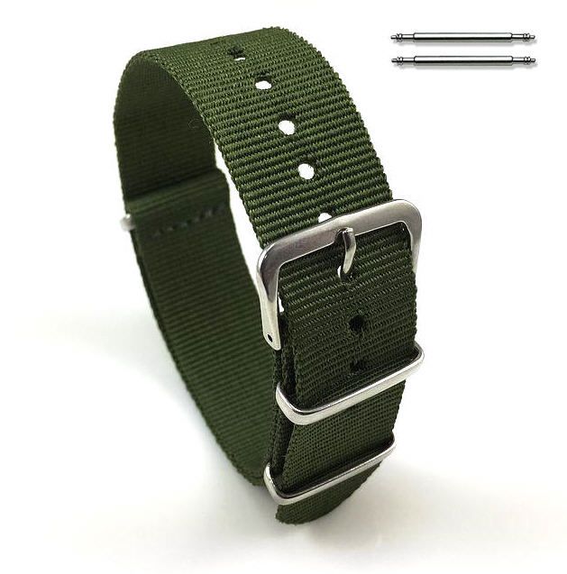 Luminox Compatible Military Green One Piece Slip Through Nylon Watch Band Strap Silver Buckle #6006