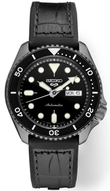 Men's Seiko 5 Diver's Automatic Black Leather Watch SRPE25