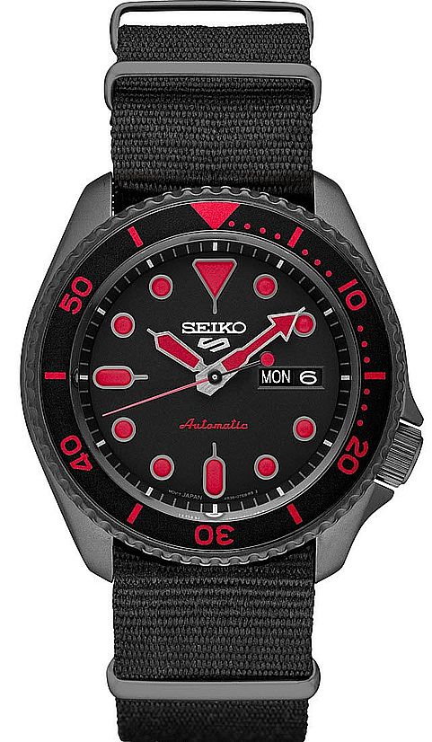 Men's Seiko 5 Diver's Automatic Black Red Steel Watch SRPD83