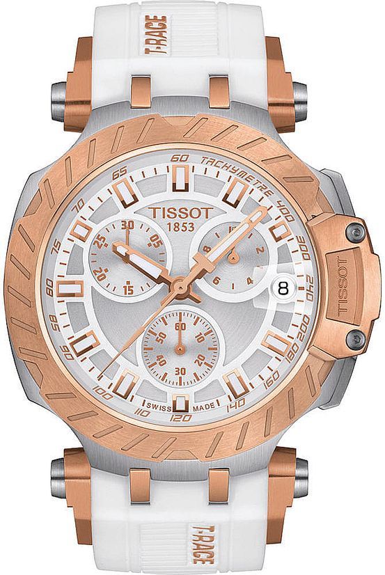Men's Tissot 1853 T-Race Chronograph Gold & White Swiss Watch T1154172701101