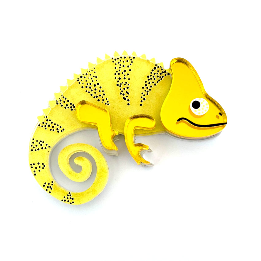 Mini Lemon Chameleon Brooch By Wintersheart