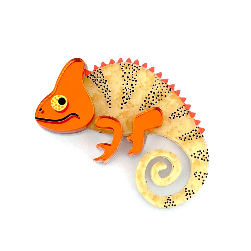 Mini Orange Chameleon Brooch By Wintersheart