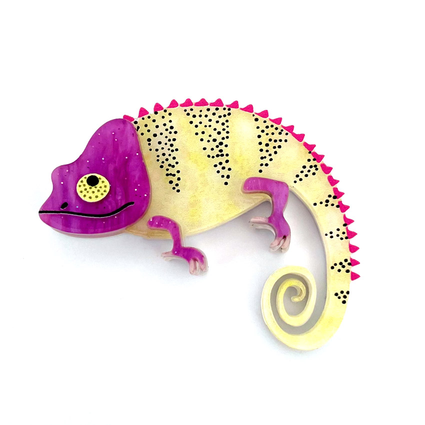 Mini Passionfruit Chameleon Brooch By Wintersheart - Last One!