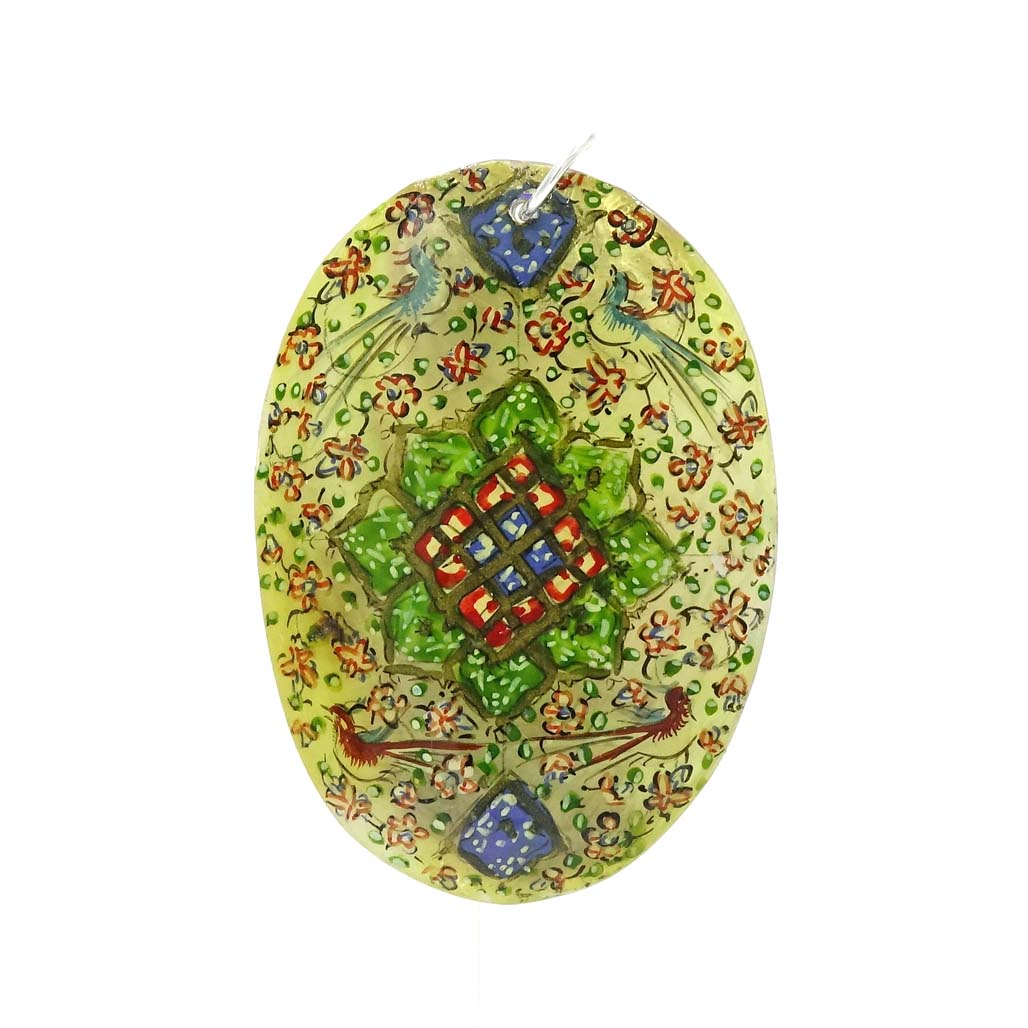 Vintage Handpainted Mother Of Pearl Large Pendant Middle Eastern