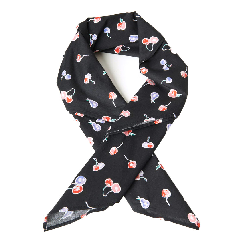 Black And Multi Colored Fruit Hair Scarf By Unique Vintage