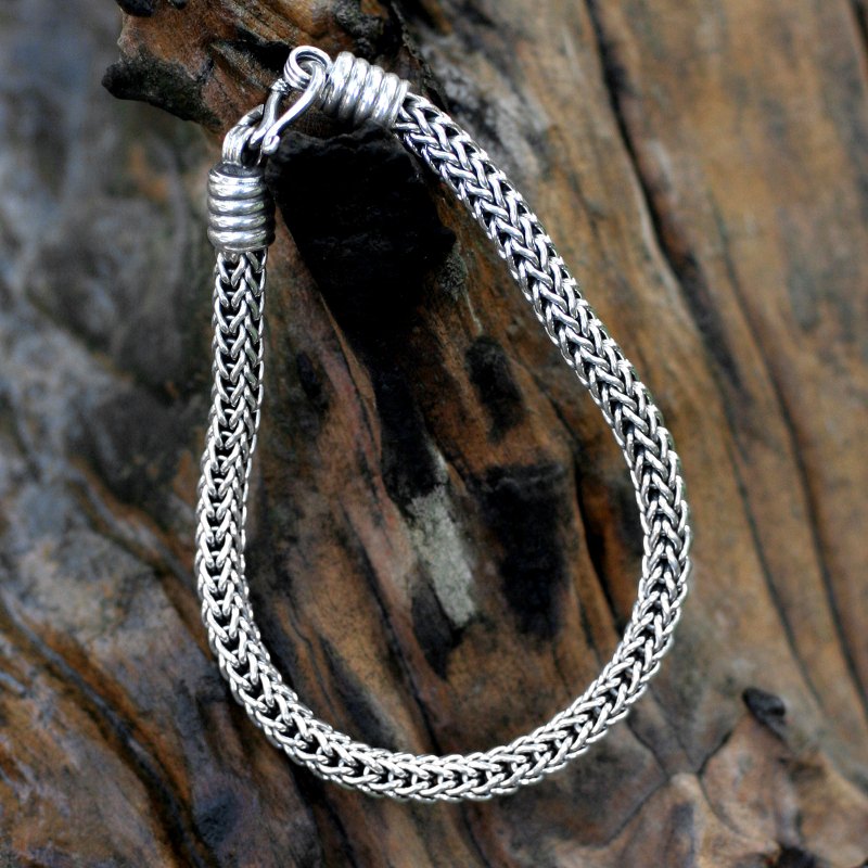 Hand Made Men's Sterling Silver Chain Bracelet, "Fire Dance"