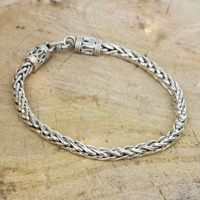 Men's Sterling Silver Chain Bracelet from Thailand, "Strength"