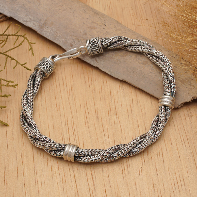 Men's Sterling Silver Braided Bracelet, "Togetherness"