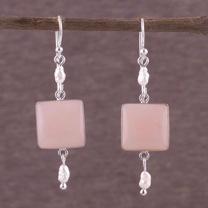 Unique Sterling Silver Dangle Opal Earrings, "Frosted"