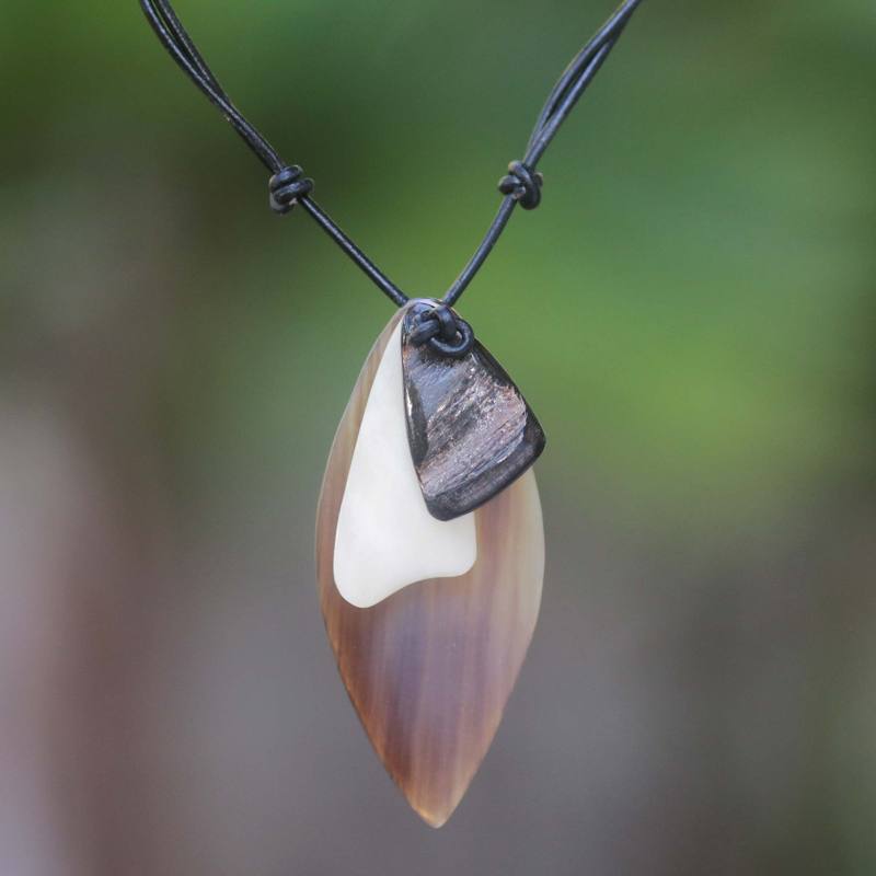 Artisan Crafted Men's Horn Pendant Necklace, "Shield"