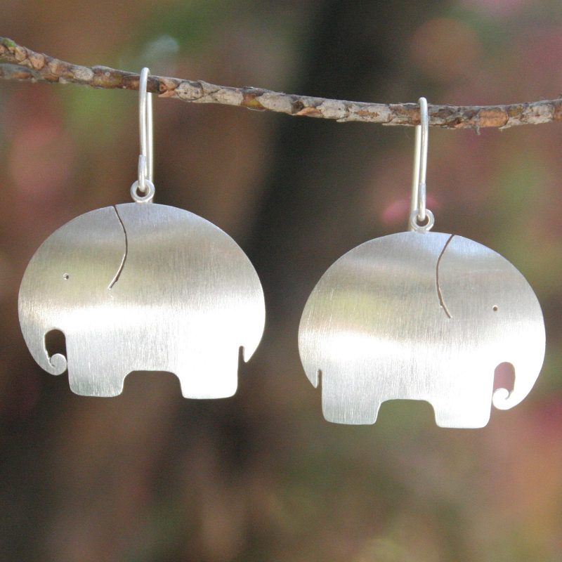 Unique Sterling Silver Dangle Earrings, "Pretty Elephant"