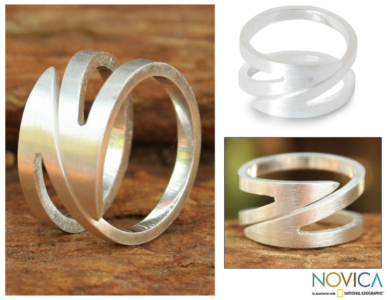 Modern Sterling Silver Band Ring, "New Moon Comet"