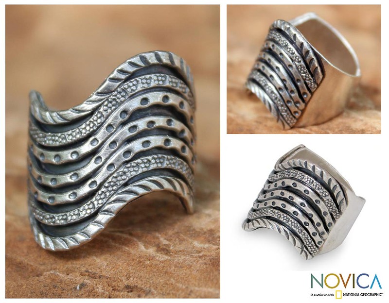 Unique Silver Wrap Ring, "Hmong Rivers"