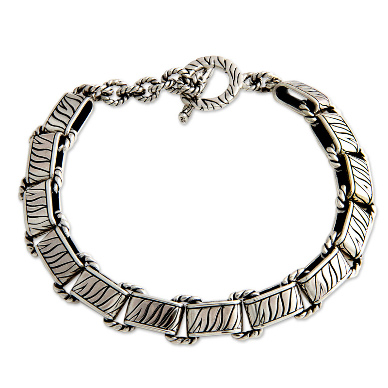 Men's sterling silver bracelet, "Rolling Waves"