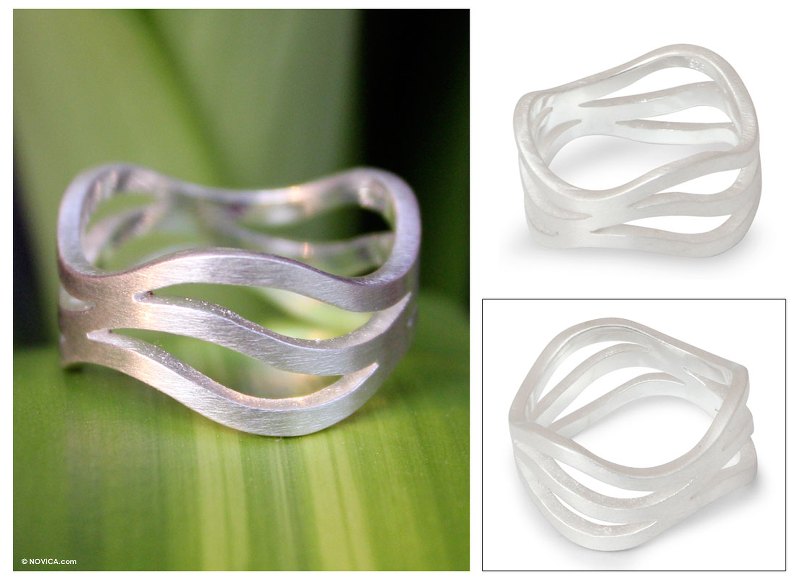 Modern Sterling Silver Band Ring from Thailand, "Ping River Flows"
