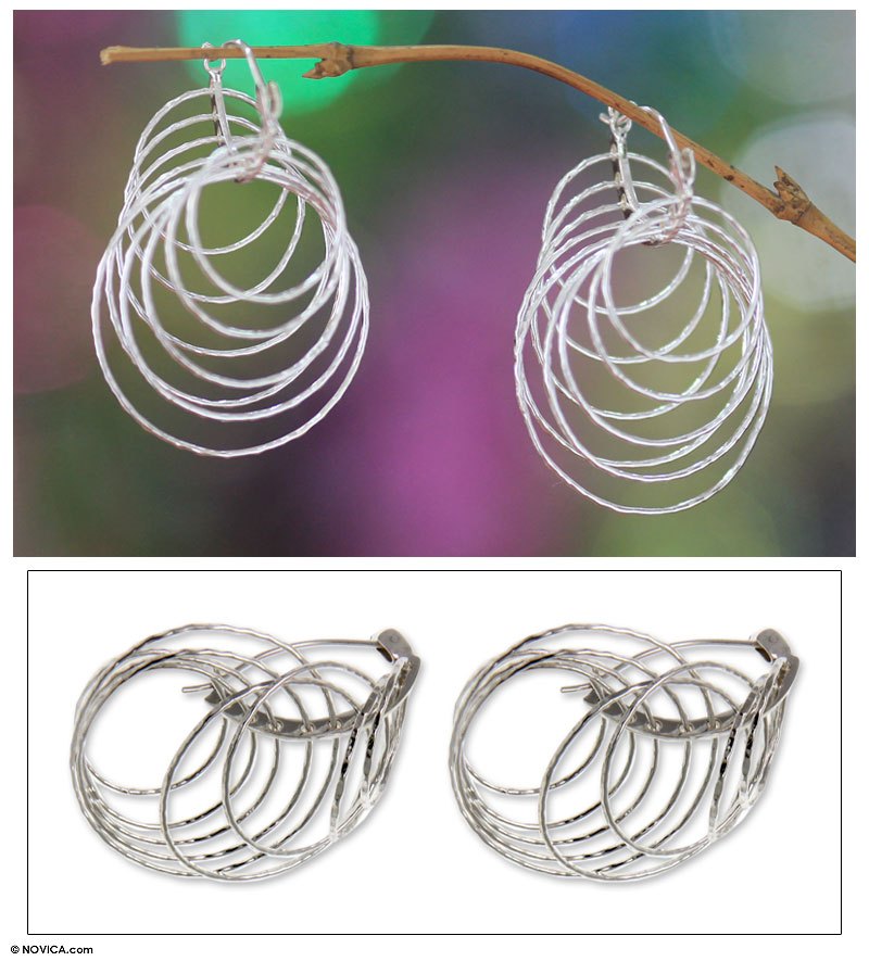 Unique Sterling Silver Dangle Earrings from Indonesia, "Nine Links"
