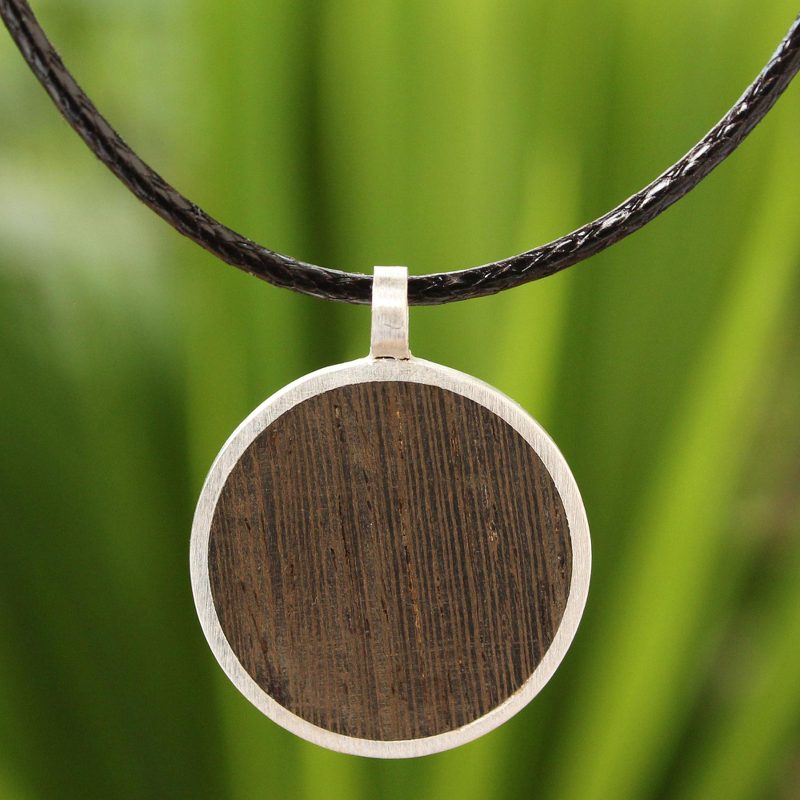 Men's Wood Pendant Necklace, "Moon Hero"