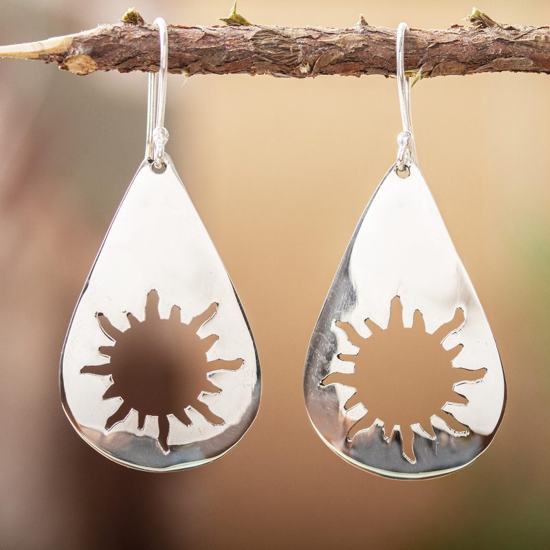 Unique Sunshine Sterling Silver Dangle Earrings, "Sun Drops"
