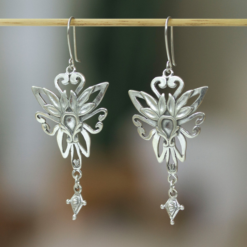Unique Taxco Silver Sterling Dangle Earrings, "Fairies"
