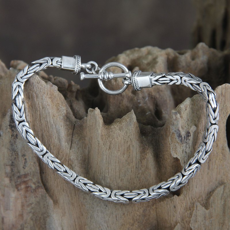 Men's Sterling Silver Chain Bracelet from Indonesia, "Souls Entwine"